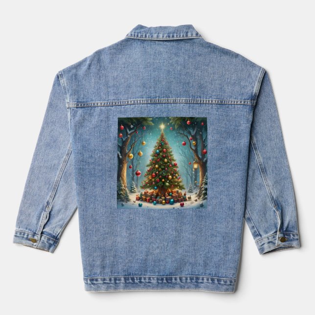 Enchanted Forest Christmas: Tree with Baubles Denim Jacket (Back)