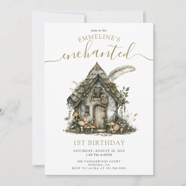 Enchanted Forest Cottage 1st Birthday Invitation (Front)