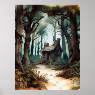 Enchanted Forest Cottage Poster