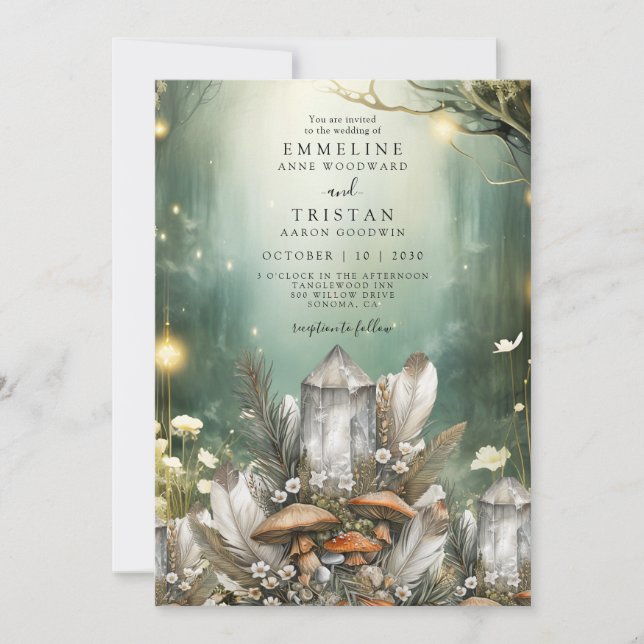 Enchanted Forest Crystals Mushrooms Wedding Invitation (Front)