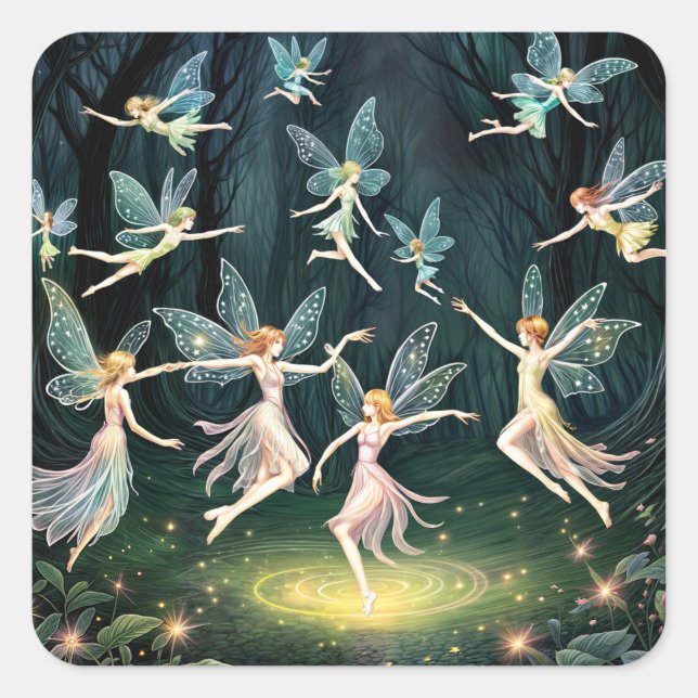 Enchanted Forest Dancing Faeries Square Sticker (Front)
