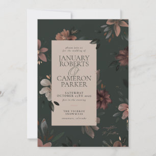 Enchanted Forest Dark Green Floral Wedding Invite