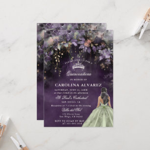 Enchanted Forest Deep Lilac Sage Green Quinceanera Invitation