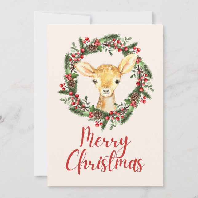 Enchanted Forest Deer Christmas Card (Front)