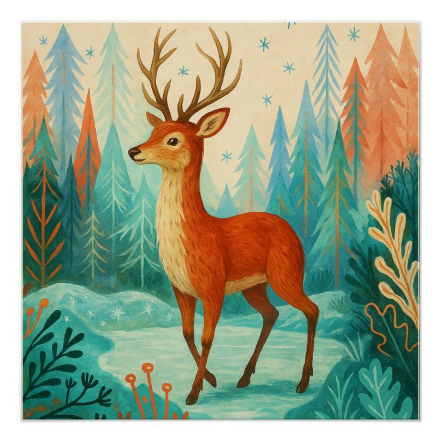 Enchanted Forest Deer – Whimsical Winter Woodland  Poster (Front)