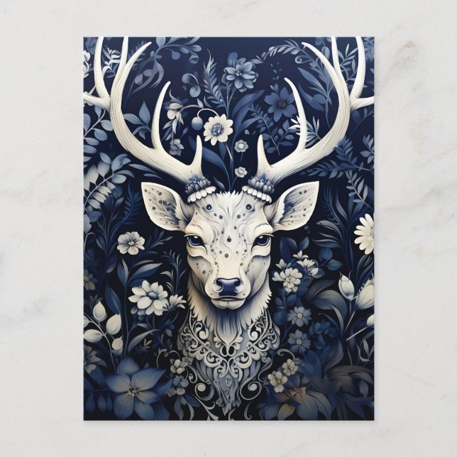 Enchanted Forest Deer Winter Bloom Announcement Postcard (Front)