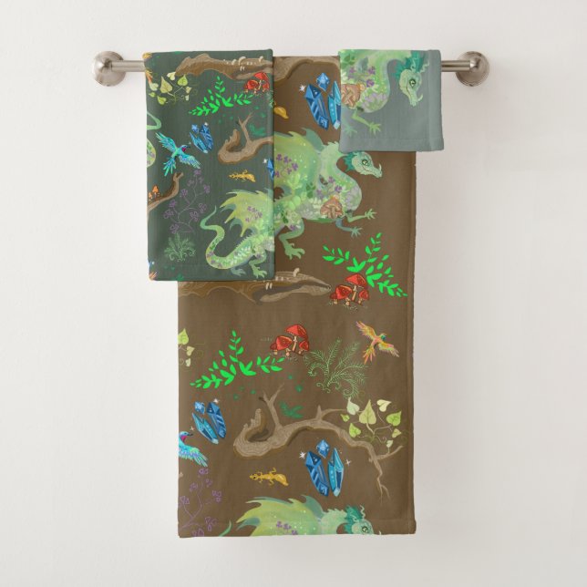 Enchanted Forest Dragon Pattern Bath Towel Set (Insitu)
