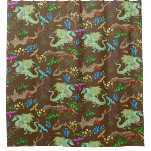 Enchanted Forest Dragon Pattern Shower Curtain