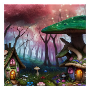 Enchanted Forest Dreamscape Mushroom Fantasy Fairy Poster