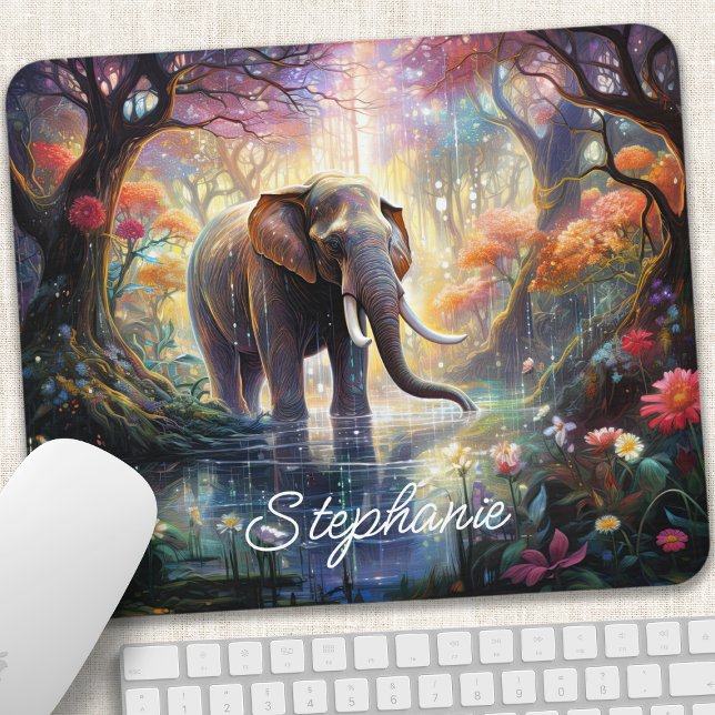 Enchanted Forest Elephant Personalised Mouse Mat (Creator Uploaded)