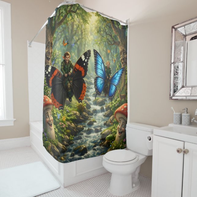 Enchanted Forest elf butterfly rider shower curtai Curtain (In Situ)