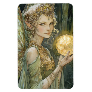 Enchanted Forest Elf Maiden With Crystal Ball Magnet