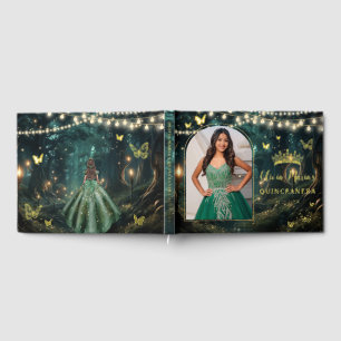 Enchanted Forest Emerald Gold Quinceañera Photo Guest Book
