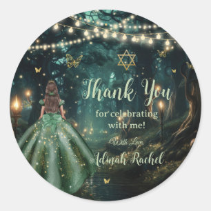 Enchanted Forest Emerald Green Dress Bat Mitzvah Classic Round Sticker