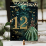 Enchanted Forest Emerald Green Dress Bat Mitzvah Table Number<br><div class="desc">Personalise this coordinating Bat Mitzvah table number card easily and quickly. Simply click the Edit Using Design Tools button to further edit the text, change font styles and font colours. Featuring a girl dressed in an emerald green dress and an enchanted forest background. The butterflies, girl and star of David...</div>