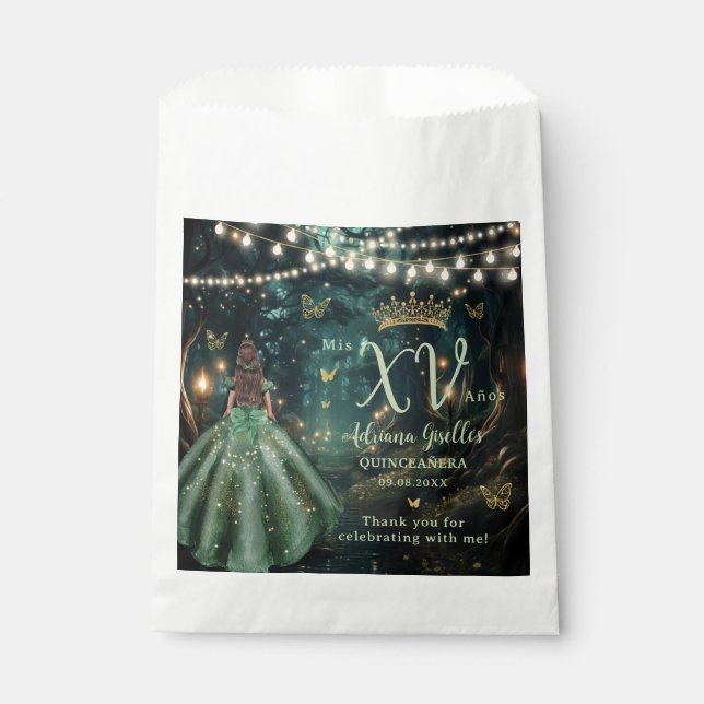 Enchanted Forest Emerald Green Dress Quinceañera Favour Bags (Front)