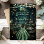 Enchanted Forest Emerald Green Dress Quinceañera Invitation<br><div class="desc">Personalise this enchanting Quinceañera / Sweet 16 birthday invitation easily and quickly. Simply click the Edit Using Design Tools button to further edit the text, change font styles and font colours. Featuring a brown girl dressed in an emerald green dress and an enchanted forest background. The butterflies, quince girl and...</div>