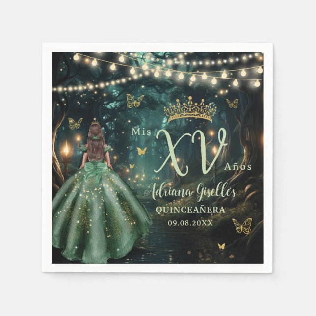 Enchanted Forest Emerald Green Dress Quinceañera Napkin (Front)