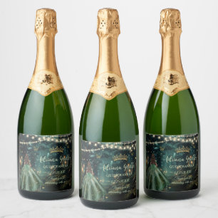 Enchanted Forest Emerald Green Dress Quinceañera Sparkling Wine Label