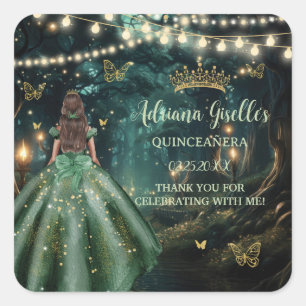 Enchanted Forest Emerald Green Dress Quinceañera Square Sticker