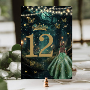 Enchanted Forest Emerald Green Dress Quinceañera  Table Number
