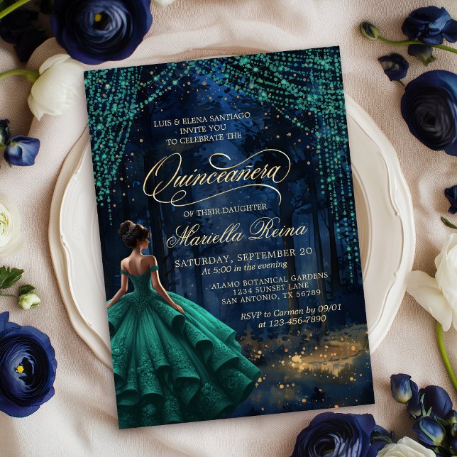 Enchanted Forest Emerald Green Quinceañera Invitation (Creator Uploaded)