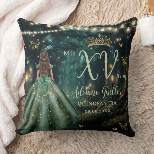 Enchanted Forest Emerald Green Quinceañera Picture Cushion (Blanket)