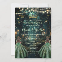 Enchanted Forest Emerald Green Twins Quinceañera