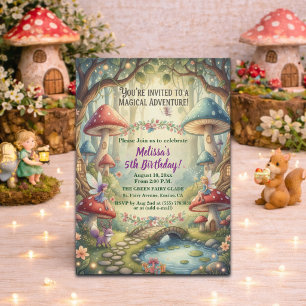 Enchanted Forest Fairies 5th Birthday Party Invitation