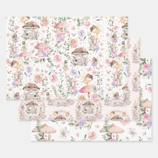 Enchanted Forest Fairies Birthday Garden Tea Party Wrapping Paper Sheet (Set)