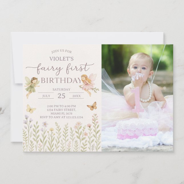 Enchanted Forest Fairy 1st Birthday Invitation (Front)