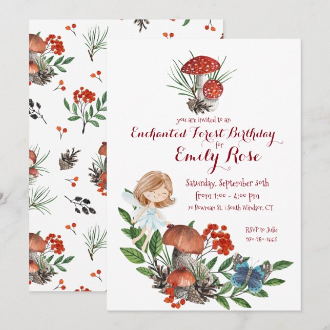 Enchanted Forest Fairy Birthday Invitation (Front/Back)