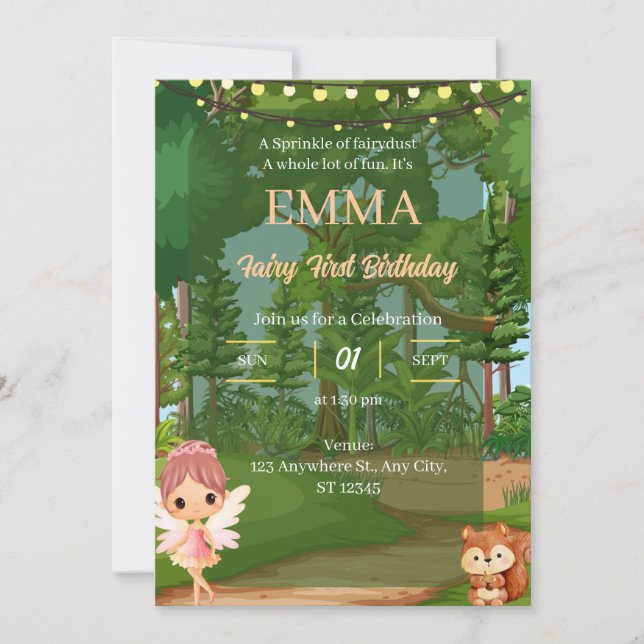 Enchanted Forest Fairy Birthday Invitation (Front)