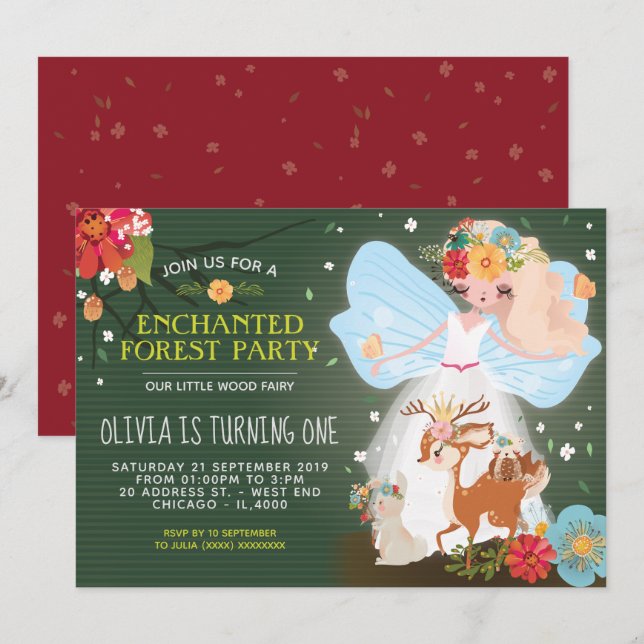 Enchanted Forest Fairy Birthday Party Invitation (Front/Back)