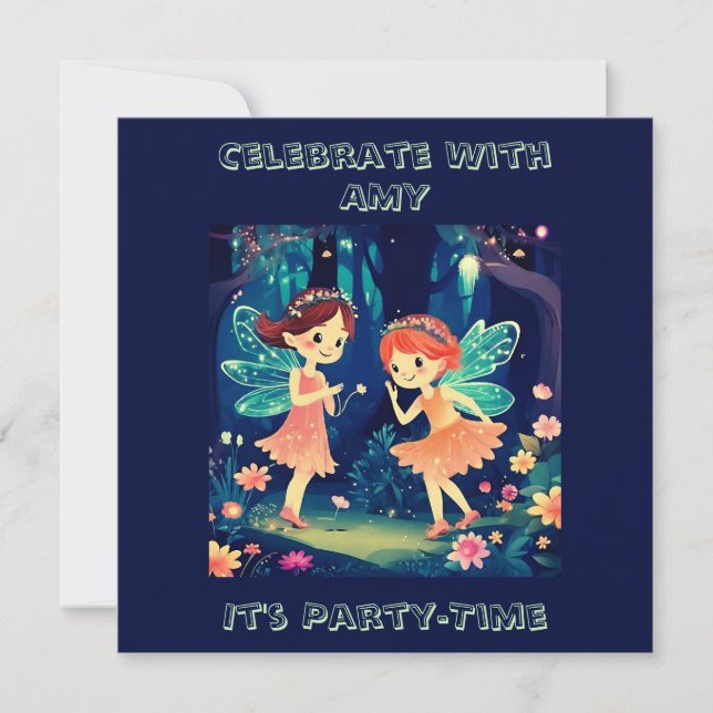 Enchanted Forest Fairy Birthday Party Navy Invitation (Front)
