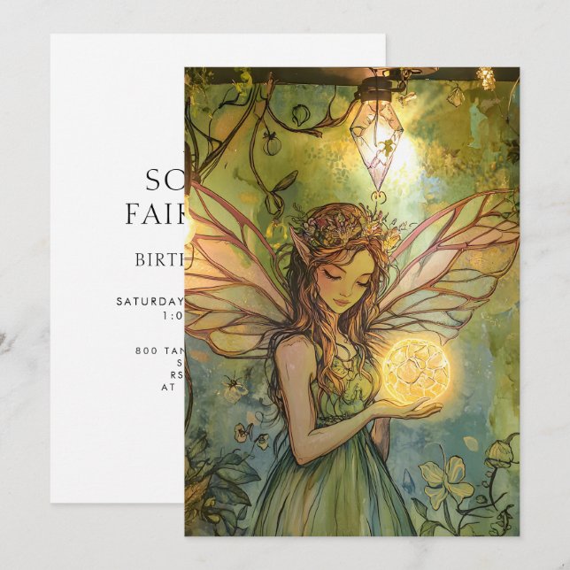 Enchanted Forest Fairy Fairy First Birthday Invitation (Front/Back)