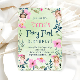 Enchanted Forest Fairy First Birthday  Invitation
