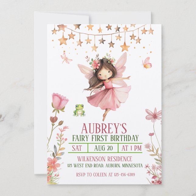 Enchanted Forest Fairy First Birthday Invitation (Front)