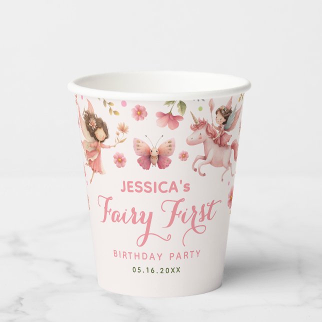 Enchanted Forest Fairy First Birthday Party Paper Cups (Front)