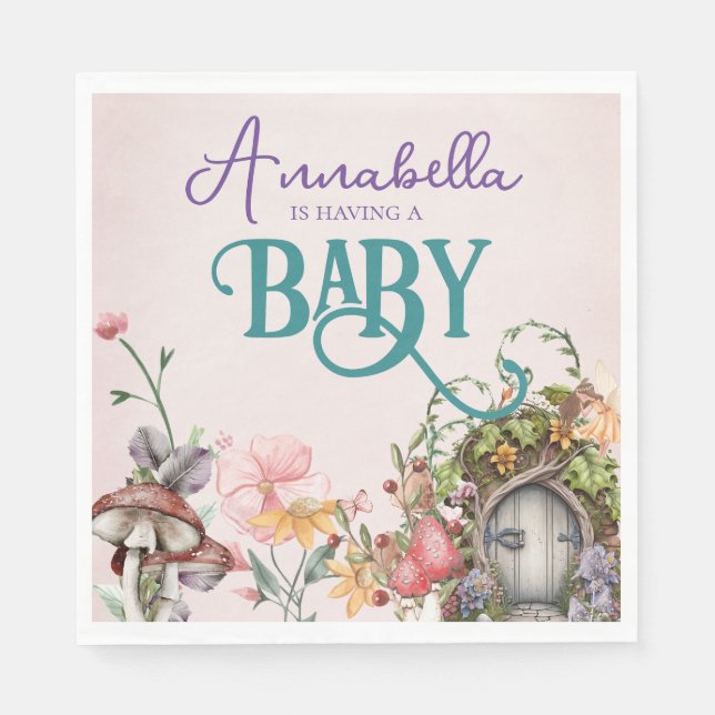 Enchanted Forest Fairy Garden Door on Pink Napkin (Front)