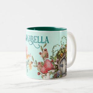 Enchanted Forest Fairy Garden Door on Teal Two-Tone Coffee Mug