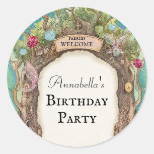 Enchanted Forest Fairy Garden on Green Glitter Classic Round Sticker