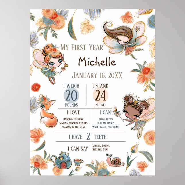Enchanted Forest Fairy Girls Birthday Milestone Poster (Front)