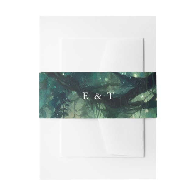 Enchanted Forest Fairy Lights Garden Chic Wedding Invitation Belly Band (Front Example)