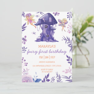 Enchanted Forest Fairy mauve Floral Girl Birthday Invitation