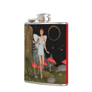 Enchanted Forest Fairy Mushroom Fantasy Art Hip Flask
