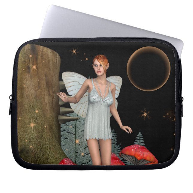 Enchanted Forest Fairy Mushroom Fantasy Art Laptop Sleeve (Front)