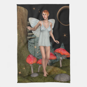 Enchanted Forest Fairy Mushroom Fantasy Art Tea Towel