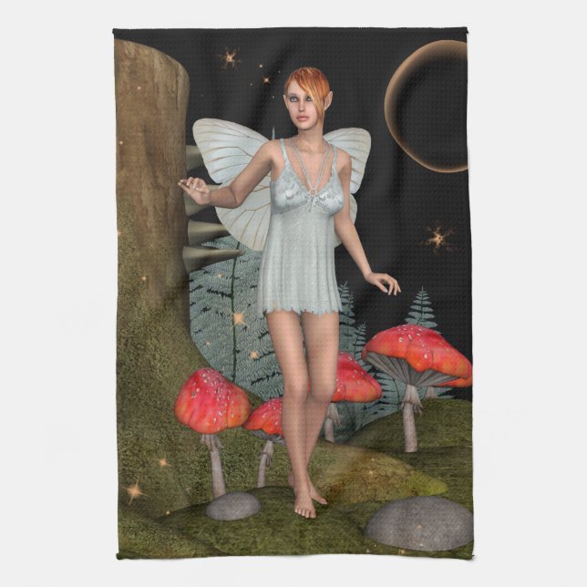 Enchanted Forest Fairy Mushroom Fantasy Art Tea Towel (Vertical)