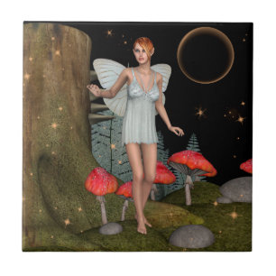 Enchanted Forest Fairy Mushroom Fantasy Art Tile